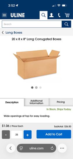 Boxes 20x8x8 Uline