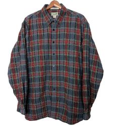 L L Bean Flannel Cotton Shirt Top Plaid Slightly Fitted Men's Size  M Medium Tall Long Sleeve 