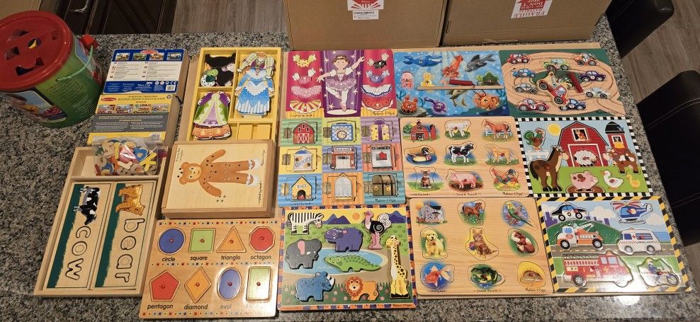 Wooden Puzzle Lot (Melissa & Doug) - 16 Items