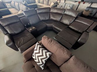 Dark Brown Faux Leather Reclining Sectional Sofa