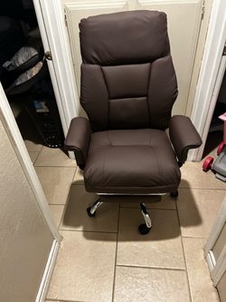 Office chair brown reclines footrest new
