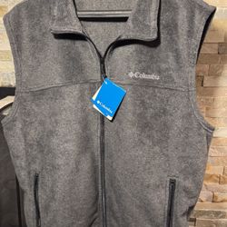 Men’s Size Xl Columbia Steel Gray Fleece Vest Zip Up Two Pockets 28 X 27 Nwt