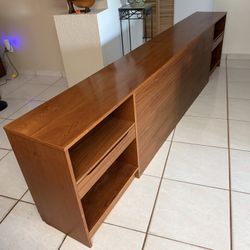 Beautiful Vintage Scandinavian Bed Frame with Cabinet Style Headboard,  Dresser