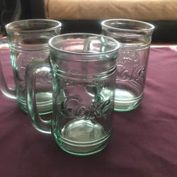 3 Vintage Coca Cola Glass Mugs