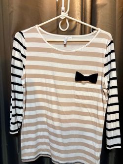 ELLE Striped Long Sleeve Top with Bow Detail