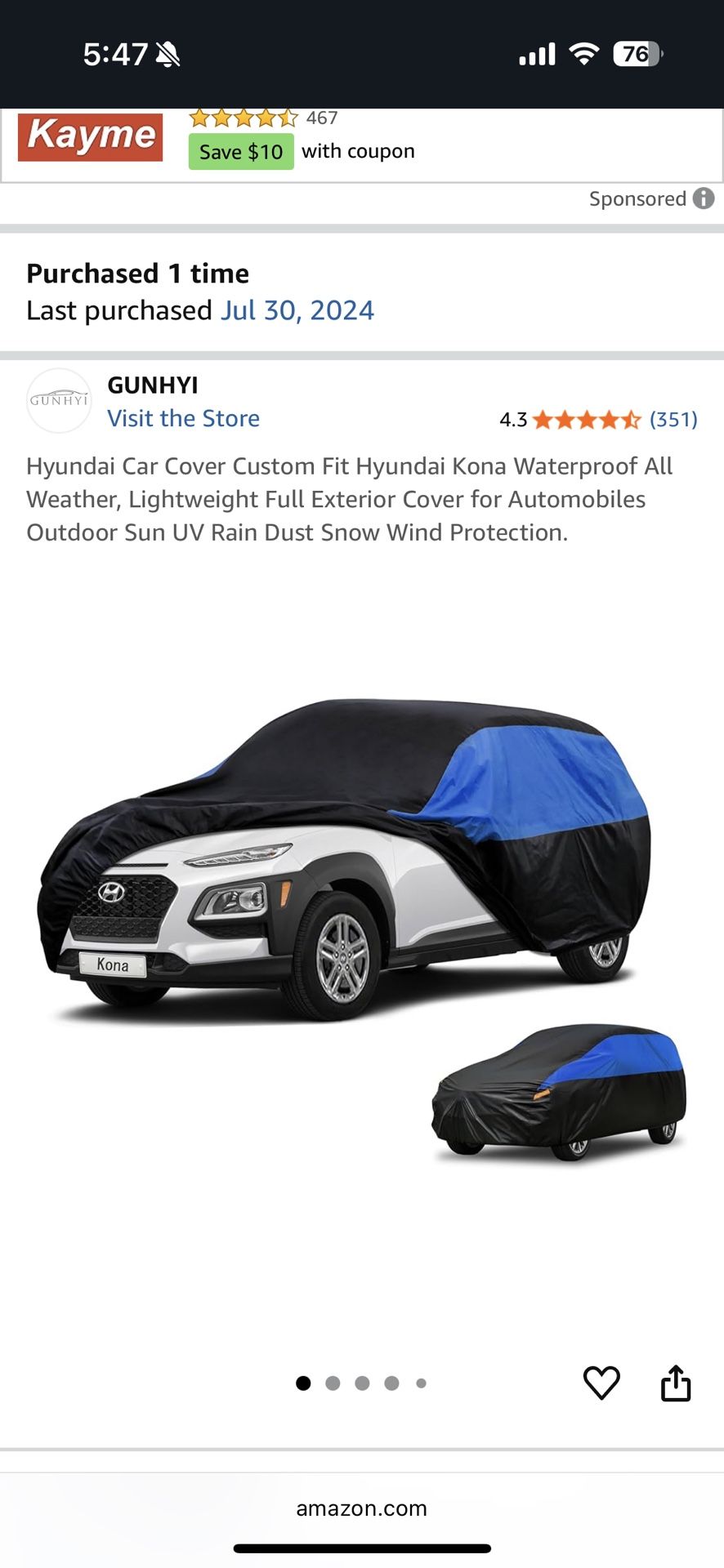 Hyundai Car Cover Custom Fit Hyundai Kona (or Similar Sized Car) Waterproof All Weather