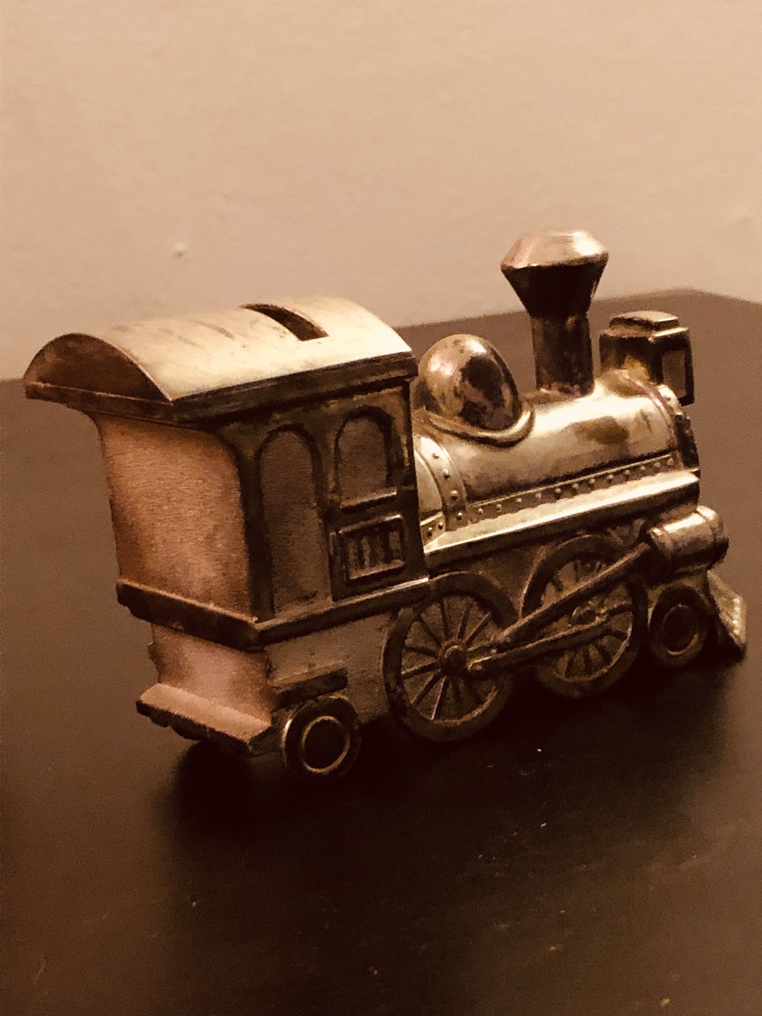 Vintage Silver Model Train Toy Bank 