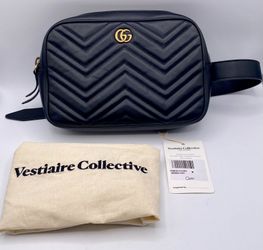 GUCCI GG Marmont Matelassé Leather Belt Bag Black 523380