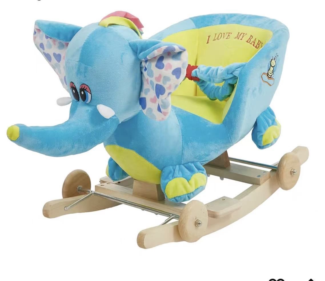 Child Rocking Horse Plush Elephant Rocker Toy with Wheels and Seat Belt Wooden Rocking Horse/Kid Rocking Toy/Baby Rocking Horse/Rocker/Animal Ride On
