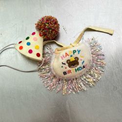 Cute birthday hat and bib for small dog or cat