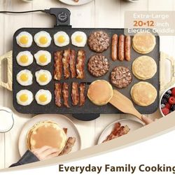 20"x12" Electric Griddle–1700W Nonstick ILAG Granite Surface, Large Flat Design, Perfect for Family Meals, Pancakes&Eggs, Fast Even Heating, Easy to C