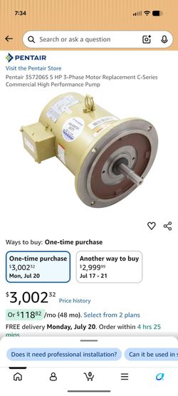 Pentair 357206S 5 HP 3-Phase Motor Replacement C-Series Commercial HP Pumps