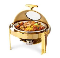 ROVSUN 6 QT Round Chafing Dish Buffet Set, Roll Top NSF Stainless Steel Buffet Warmer Chafers and Buffet Warmers Sets with Thick Frame for Catering Ev