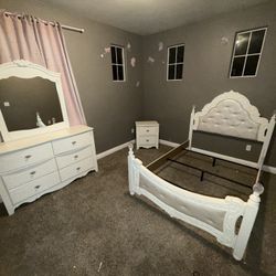 Ashley Furniture White Girls Bedroom Set With Rhinestone Knobs (bedframe, End Table, Dresser With Mirror)