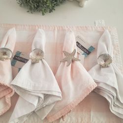 New 4 Seashell Metal Silver Napkin Rings. Hobby Lobby 