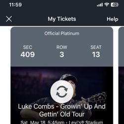 Luke Combs - 2-4 Tickets- Sat. 5/18 - Levi’s Stadium 
