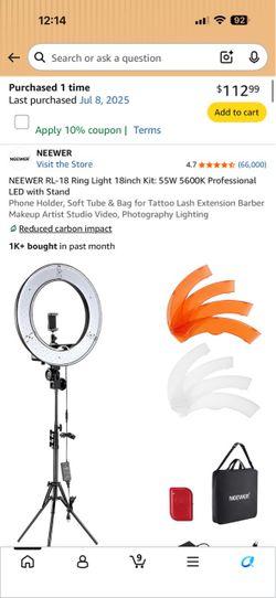 NEEWER RL-18 professional 18-inch smartphone ring light kit.