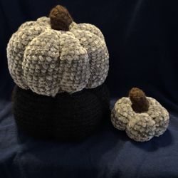 Crochet Double Pumpkin (grey and black) And Small Pumpkin 