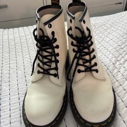 Dr. Martens White Leather Lace-Up Boots