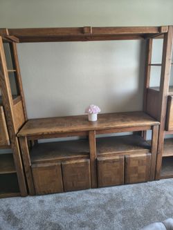 Vintage Solid Oak Wall Unit – Bookshelf / Entertainment Center