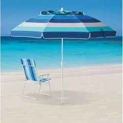 (2 pack) 6' Blue Stripe Portable Beach Umbrella, UV Protection