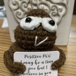 Crochet Positive Poo Plushy Desk Decor, Poop Emoji, Positive Poop Doll, Cheer Up Gift, Tiny Crochet Decoration with Positive Words, fun gift