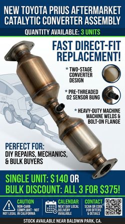 New Direct-Fit Dual Catalytic Converter Exhaust Pipe - Fits Toyota Prius