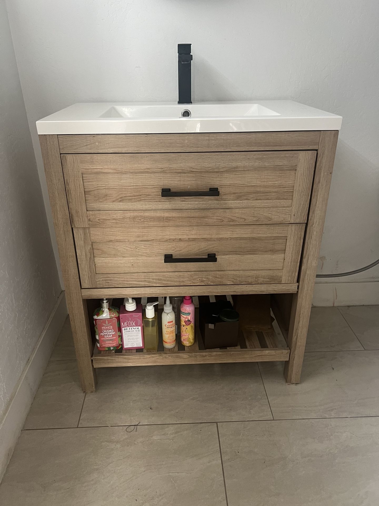 30 Inch Bathroom Vanity Sink And Cabinet Comes With Black Faucet Has Hole On Back Corner Side For Waterline  See Picture 