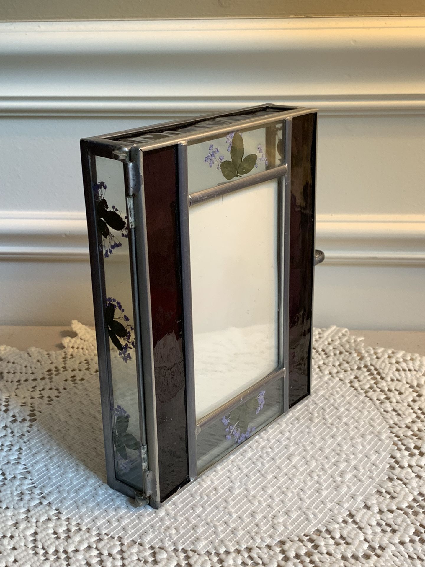 VTG Stained Glass Trinket Keepsake Box Photo Frame
