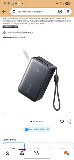 Anker Nano Portable Charger, 10,000mAh 45W Max Compact Power Bank