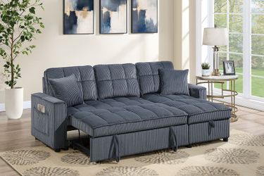 2pcs Sectional sofa w/storage chaise & pulloutbed