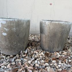 Two Cement Flower Pots