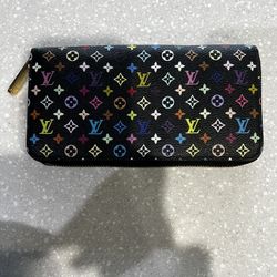 Louis Vuitton monogram black Murakami zip wallet 8” x 1” x 4”