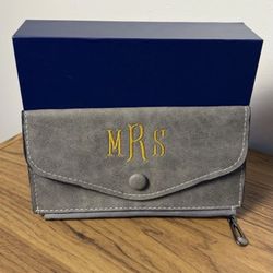 Gray Faux Leather Wallet with “MRS” Monogram | Slim Zip Clutch – New