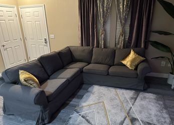 L Shape Grey Couch With Ottoman