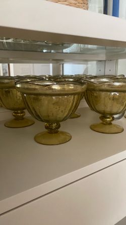 Gold Glass Bowl/Stand Set/6