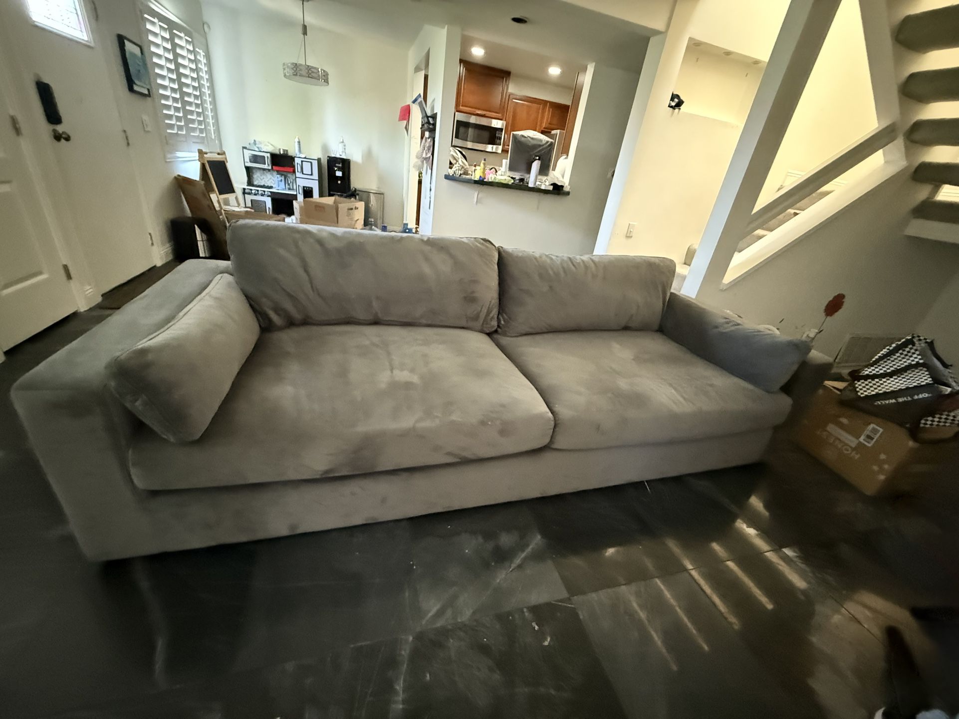 Grey Velvet Couches I Am Moving. Needs This Gone. Name Your Price.
