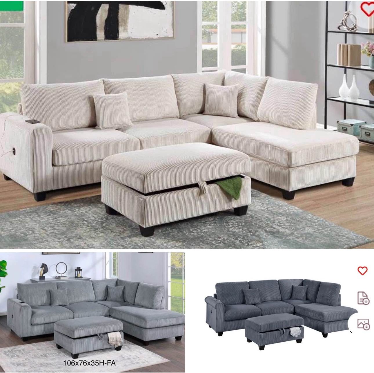 $469 Sectional USB And Ottoman