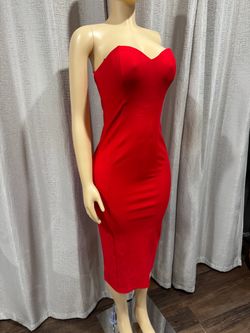 Red Strapless Bodycon Midi Dress