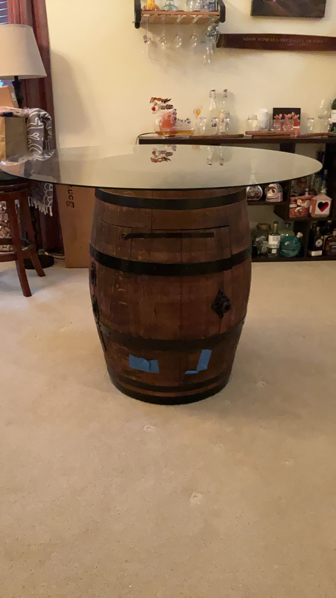 Wine Barrel Glass Top Table