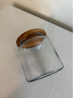 Crate & Barrel Acacia Glass Jar 96 oz