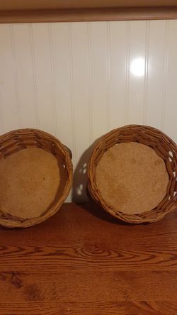 Two Vintage Pyrex Casserole Wicker Baskets 3.5"Tall 10" Wide across the top