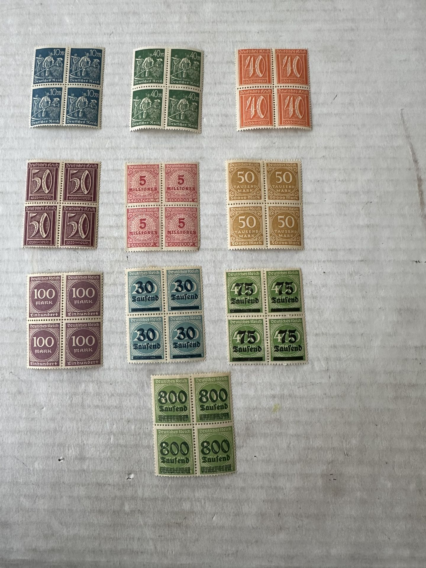 German Old Blocks Of 9 Mint Hinged Stamps