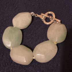 7” Large Solid Genuine Jade Stone Bracelet With Sliver Plated Clasp