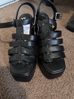 Black Platform Strappy Heeled Sandals