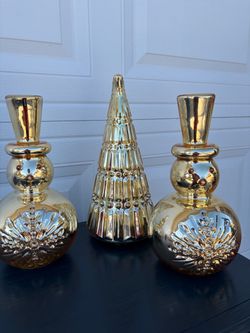 Gold Mercury Glass Christmas Decor Set of 3