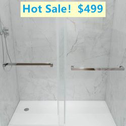 72 in. W x 76 in. H Double Sliding Frameless Shower Door in Chrome with Smooth Sliding and 3/8 in. Clear Glass