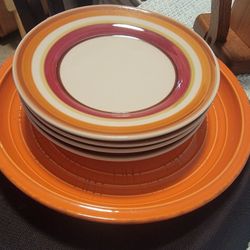 5 Piece Orange Dessert Plates