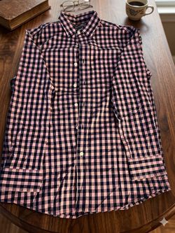 Ralph Lauren Men's Pink & Navy Check Button-Down Shirt M Long Sleeve Woven