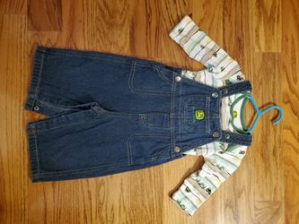 Size 9 months John Deere onesie and jeans overalls